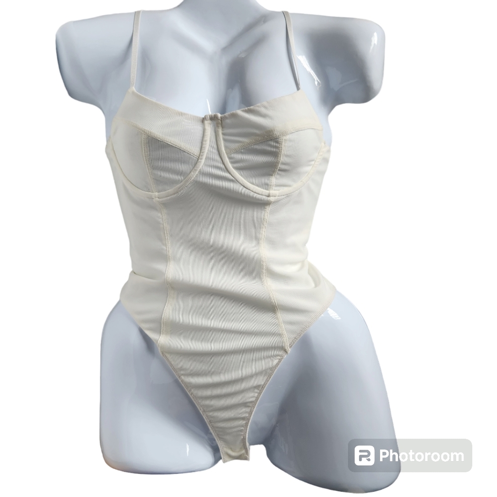 Polly Princess XX NWT White  Freeform Semi-sheer Bodysuit - Adjustable Straps  4